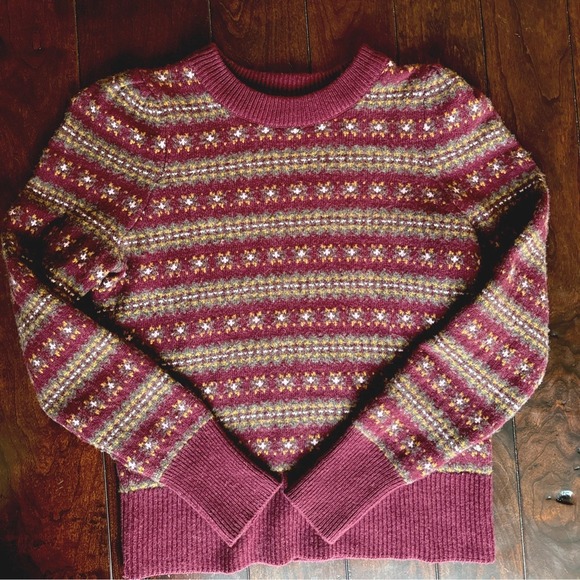 Faherty Sweaters - FAHERTY Highland Fair Isle Puff Sleeve Sweater Womens S Gray Merino Wool Blend